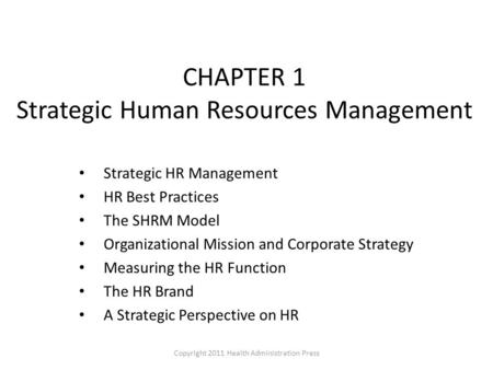 CHAPTER 1 Strategic Human Resources Management