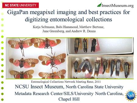 GigaPan megapixel imaging and best practices for digitizing entomological collections NCSU Insect Museum, North Carolina State University Metadata Research.