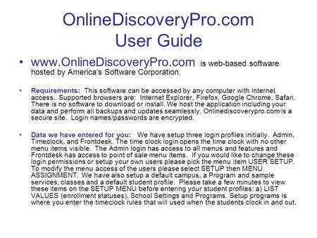 OnlineDiscoveryPro.com User Guide