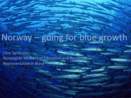 1 Norway – going for blue growth Olve Sørensen, Norwegian Ministry of Education and Research, Representative in Brasil.
