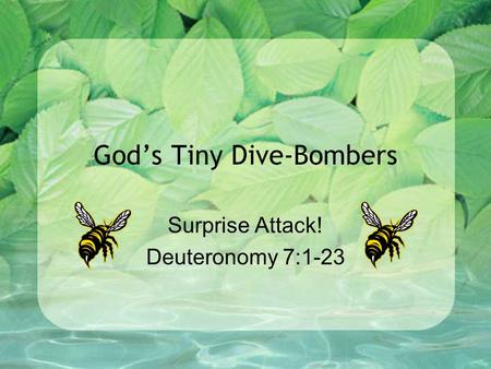 God’s Tiny Dive-Bombers Surprise Attack! Deuteronomy 7:1-23.