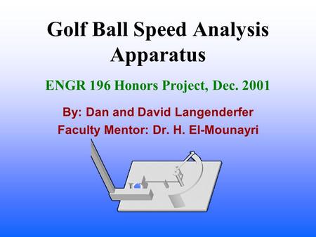 Golf Ball Speed Analysis Apparatus By: Dan and David Langenderfer Faculty Mentor: Dr. H. El-Mounayri ENGR 196 Honors Project, Dec. 2001.