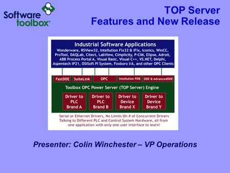 TOP Server Features and New Release Presenter: Colin Winchester – VP Operations.