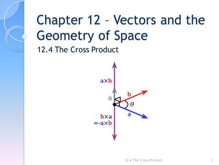 Chapter 12 – Vectors and the Geometry of Space 12.4 The Cross Product 1.