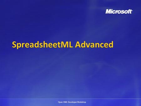 Open XML Developer Workshop SpreadsheetML Advanced.