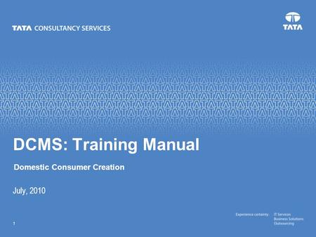 Text 1 July, 2010 DCMS: Training Manual Domestic Consumer Creation.