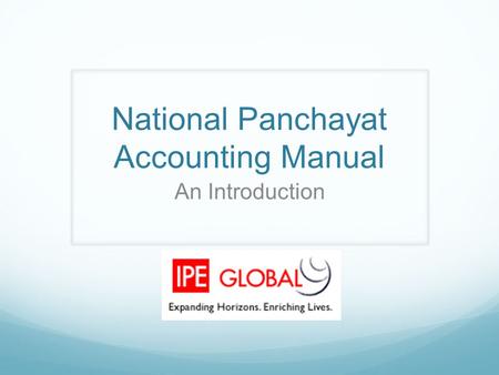 National Panchayat Accounting Manual An Introduction.