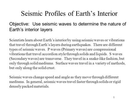 Seismic Profiles of Earth’s Interior