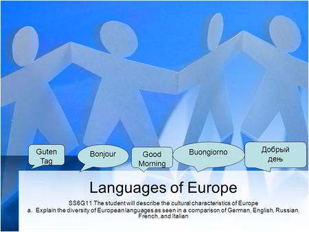 Languages of Europe Добрый Buongiorno Guten Bonjour Good дењ Tag