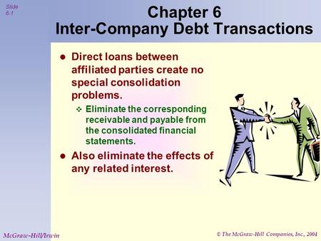 © The McGraw-Hill Companies, Inc., 2004 Slide 6-1 McGraw-Hill/Irwin Chapter 6 Inter-Company Debt Transactions Direct loans between affiliated parties create.