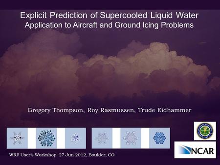 Explicit Prediction of Supercooled Liquid Water Application to Aircraft and Ground Icing Problems Gregory Thompson, Roy Rasmussen, Trude Eidhammer WRF.