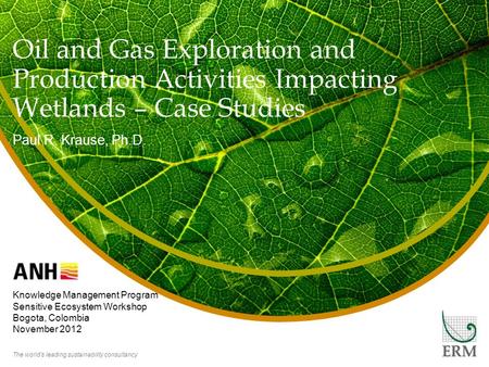 The world’s leading sustainability consultancy Oil and Gas Exploration and Production Activities Impacting Wetlands – Case Studies Paul R. Krause, Ph.D.