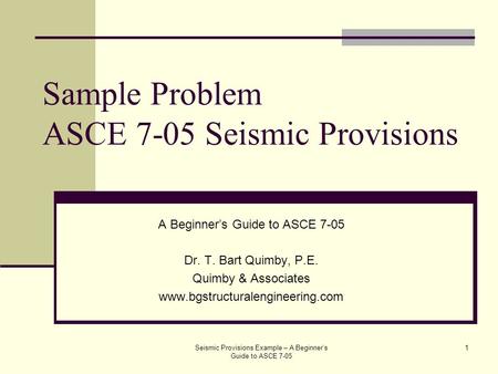 Sample Problem ASCE 7-05 Seismic Provisions