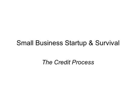 Small Business Startup & Survival The Credit Process.