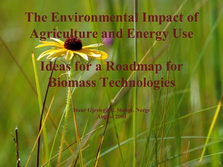 The Environmental Impact of Agriculture and Energy Use Ideas for a Roadmap for Biomass Technologies Staur Gjestegård, Stange, Norge August 2004.