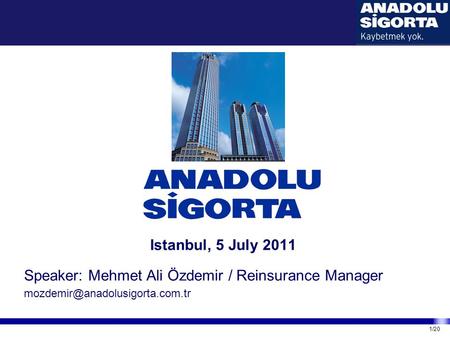 1/20 Istanbul, 5 July 2011 Speaker: Mehmet Ali Özdemir / Reinsurance Manager