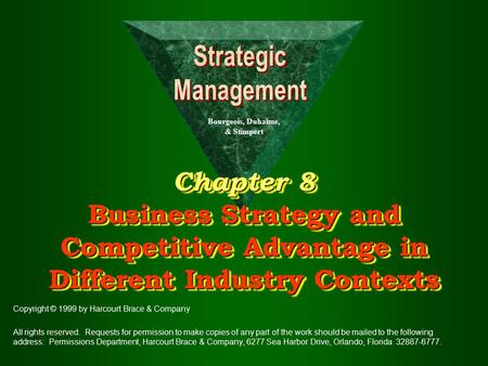 Chapter 8 Business Strategy and Competitive Advantage in Different Industry Contexts Copyright © 1999 by Harcourt Brace & Company All rights reserved.