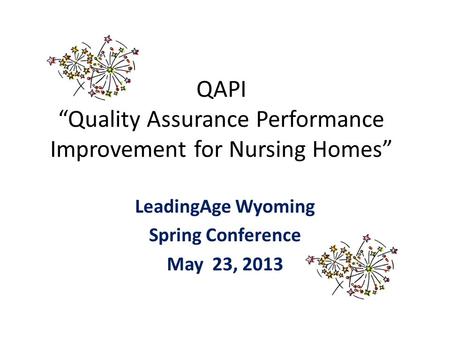 QAPI “Quality Assurance Performance Improvement for Nursing Homes” LeadingAge Wyoming Spring Conference May 23, 2013.