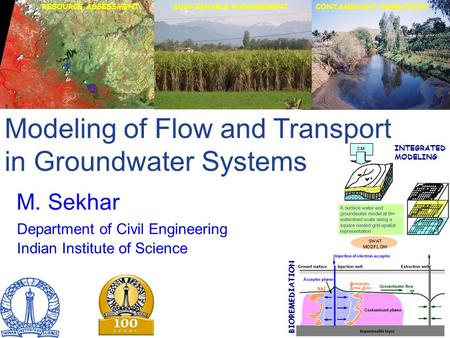 Modeling of Flow and Transport in Groundwater Systems M. Sekhar Department of Civil Engineering Indian Institute of Science RESOURCE ASSESSMENT BIOREMEDIATION.