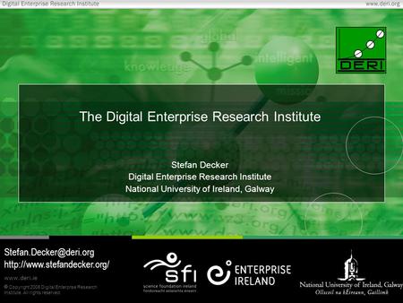  Copyright 2006 Digital Enterprise Research Institute. All rights reserved. www.deri.ie The Digital Enterprise Research Institute Stefan Decker Digital.