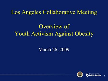 1 Los Angeles Collaborative Meeting Overview of Youth Activism Against Obesity March 26, 2009.