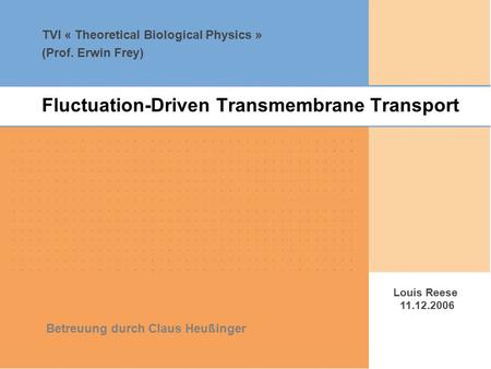 TVI « Theoretical Biological Physics » (Prof. Erwin Frey) Louis Reese 11.12.2006 Betreuung durch Claus Heußinger Fluctuation-Driven Transmembrane Transport.