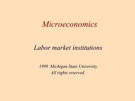 Labor market institutions 1999 Michigan State University. All rights reserved. Microeconomics.