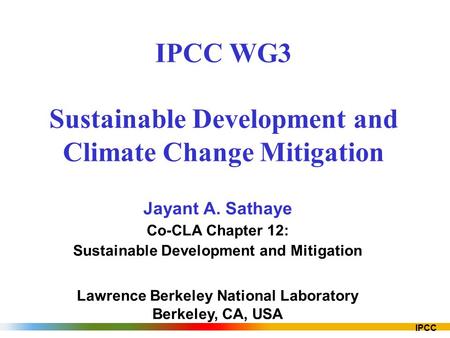 IPCC WG3 Sustainable Development and Climate Change Mitigation