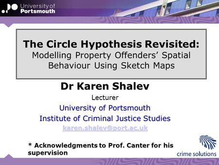 The Circle Hypothesis Revisited: Modelling Property Offenders’ Spatial Behaviour Using Sketch Maps Dr Karen Shalev Lecturer University of Portsmouth Institute.