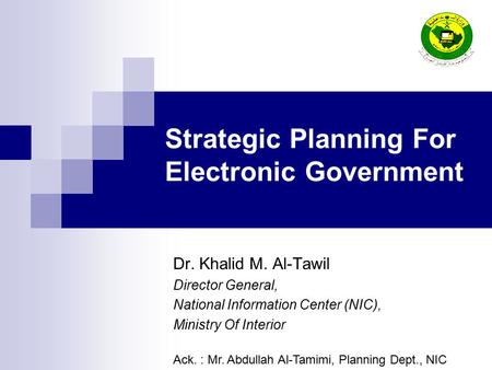 Strategic Planning For Electronic Government