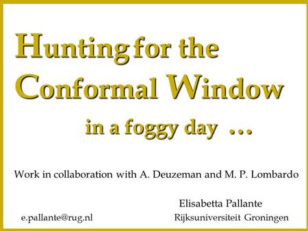 H unting for the C onformal W indow in a foggy day … in a foggy day … Elisabetta Pallante Rijksuniversiteit Work in collaboration.