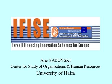 Arie SADOVSKI Center for Study of Organizations & Human Resources University of Haifa.