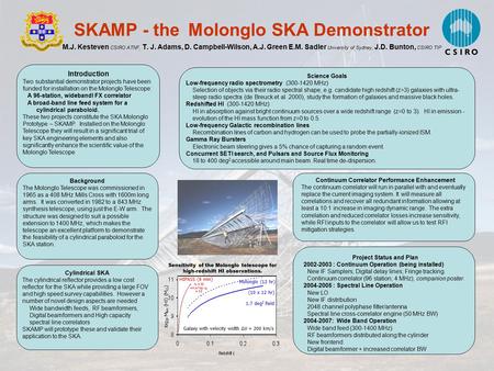 SKAMP - the Molonglo SKA Demonstrator M.J. Kesteven CSIRO ATNF, T. J. Adams, D. Campbell-Wilson, A.J. Green E.M. Sadler University of Sydney, J.D. Bunton,