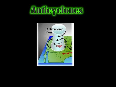 Anticyclones. Anticyclones are areas of high pressure that are sinking instead if rising like a cyclone. Anticyclones do not contain condensation and.