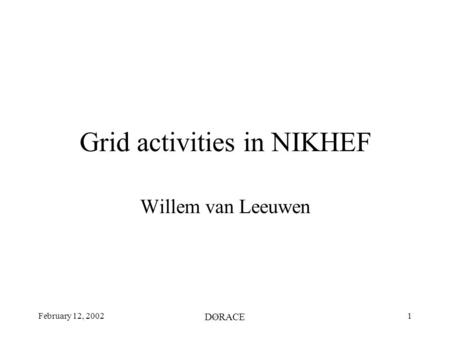 February 12, 2002 DØRACE 1 Grid activities in NIKHEF Willem van Leeuwen.