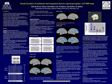 Neural correlates of continuous and categorical sinewave speech perception: An FMRI study Rutvik Desai, Einat Liebenthal, Eric Waldron, and Jeffrey R.