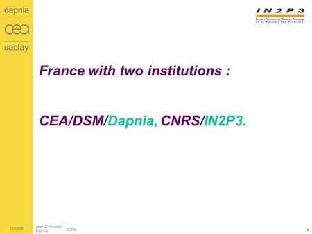 Jean Zinn-Justin, Dapnia ECFA 12/05/06 1 France with two institutions : CEA/DSM/Dapnia, CNRS/IN2P3.