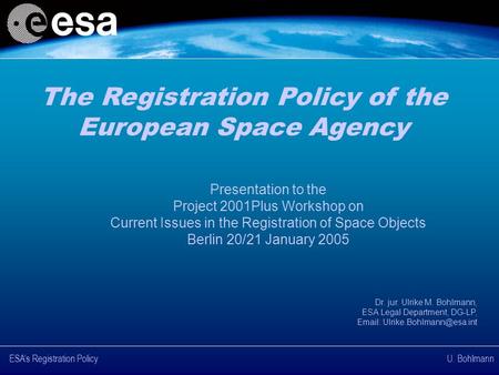 The Registration Policy of the European Space Agency