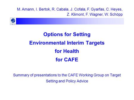 Options for Setting Environmental Interim Targets for Health for CAFE Summary of presentations to the CAFE Working Group on Target Setting and Policy Advice.