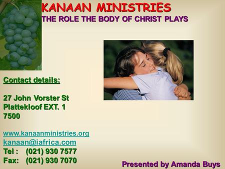 KANAAN MINISTRIES THE ROLE THE BODY OF CHRIST PLAYS Contact details: