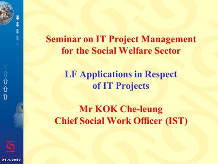 Seminar on IT Project Management for the Social Welfare Sector LF Applications in Respect of IT Projects Mr KOK Che-leung Chief Social Work Officer (IST)