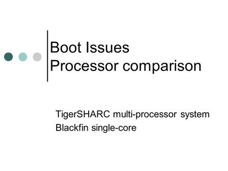 Boot Issues Processor comparison TigerSHARC multi-processor system Blackfin single-core.