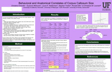 Behavioral and Anatomical Correlates of Corpus Callosum Size Christine Chiarello 1, Suzanne Welcome 1, Laura K. Halderman 2, Stephen Towler 4, Ronald Otto.