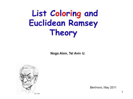 1 List Coloring and Euclidean Ramsey Theory TexPoint fonts used in EMF. Read the TexPoint manual before you delete this box.: A A A A Noga Alon, Tel Aviv.