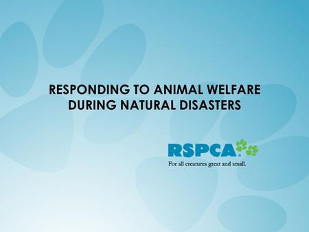 RESPONDING TO ANIMAL WELFARE DURING NATURAL DISASTERS.