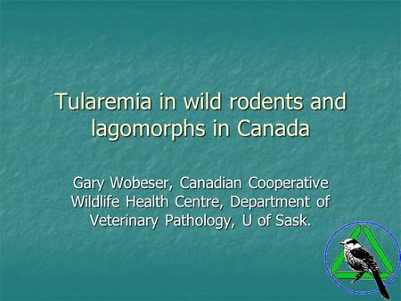 Tularemia in wild rodents and lagomorphs in Canada Gary Wobeser, Canadian Cooperative Wildlife Health Centre, Department of Veterinary Pathology, U of.