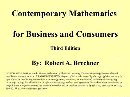 Contemporary Mathematics for Business and Consumers
