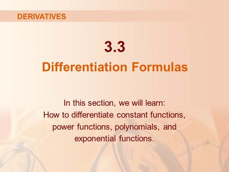 3.3 Differentiation Formulas