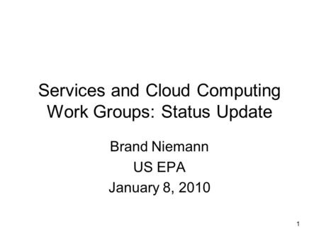 1 Services and Cloud Computing Work Groups: Status Update Brand Niemann US EPA January 8, 2010.