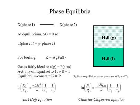 Phase Equilibria H20 (g) H20 (l) X(phase 1) X(phase 2)